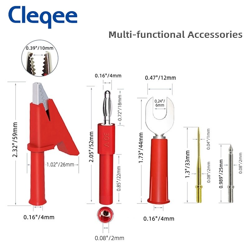 Cleqee P1503E Multimeter Test Leads Kits with Replaceable Needle Probes Alligator Clip 4mm Banana Plug PVC Cable 1000V