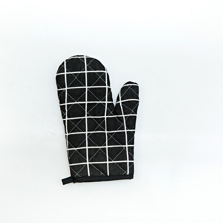 Magnetron oven handschoen pak bakken warmte isolatie verdikking anti-verbranding hoge temperatuur oven handschoen: Zwarte ruit
