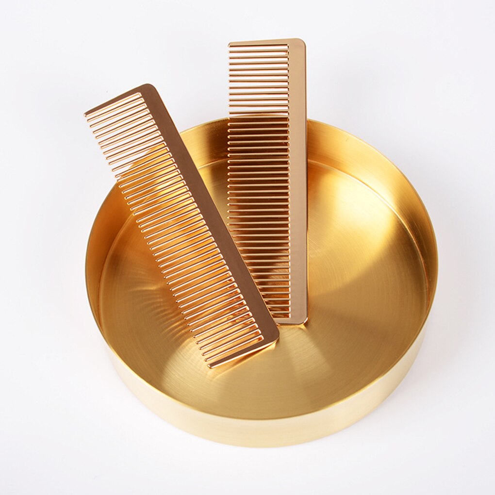 Peine de aleación de dientes finos de Metal dorado para hombres y mujeres, cepillo de pelo de bolsillo de peluquería, peine con dientes finos para el cuidado del cabello portátil de buena