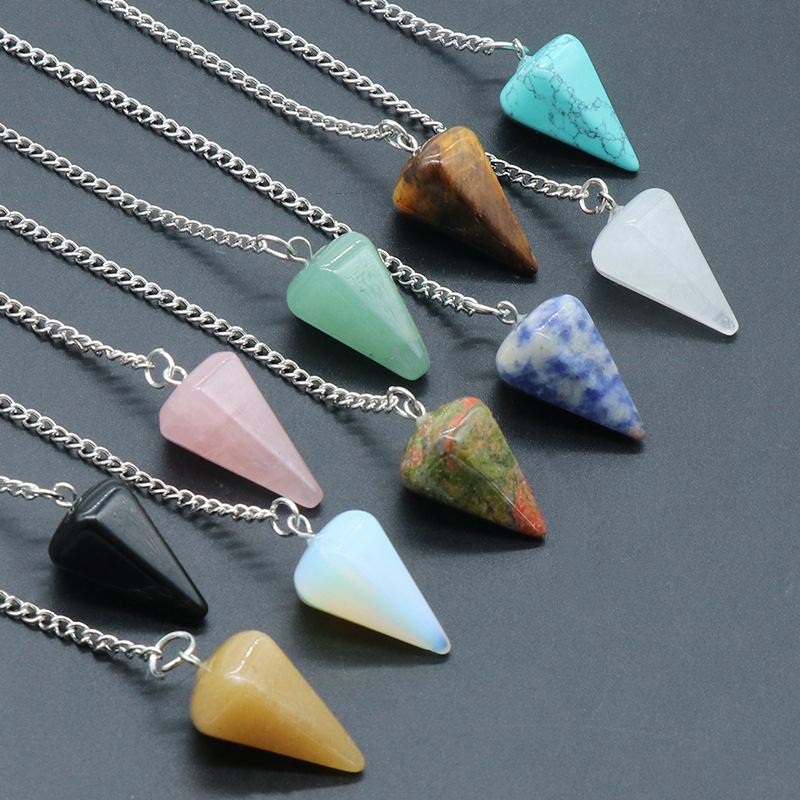 Pedra natural quartzo ágata pingente reiki cura cone ametista charme pêndulo pingentes para adivinhação radiestesia reiki cristais