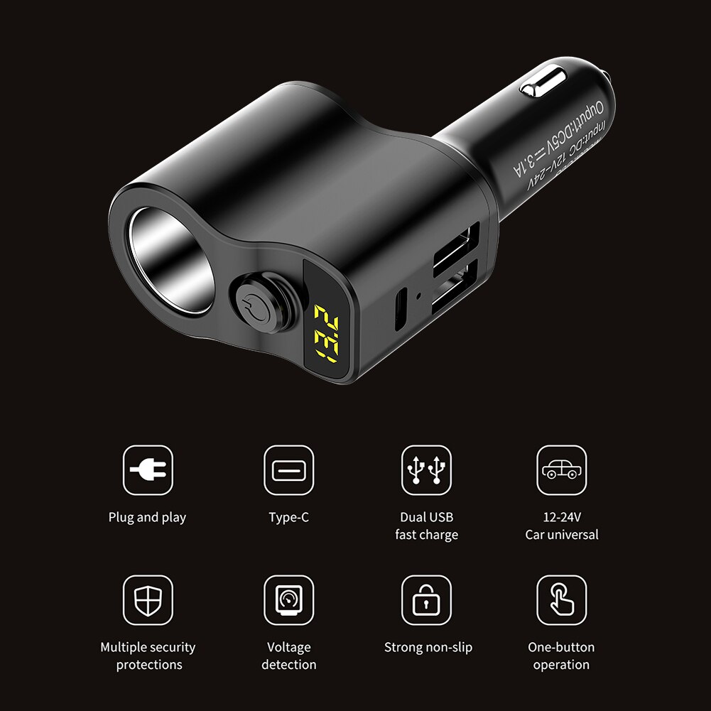 3.1A USB Car Fast Charger for 12V-24V Cars Dual USB Mobile Phone Charger Power Outlet with Digital Display Car Accessories
