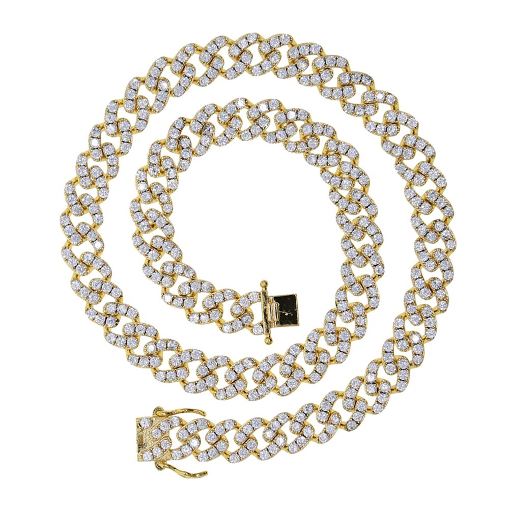 9mm iced out bling cz Miami cuban link chain Two tone With White &Pink cz choker necklace silver color women jewelry: Gold Whier / 41cm