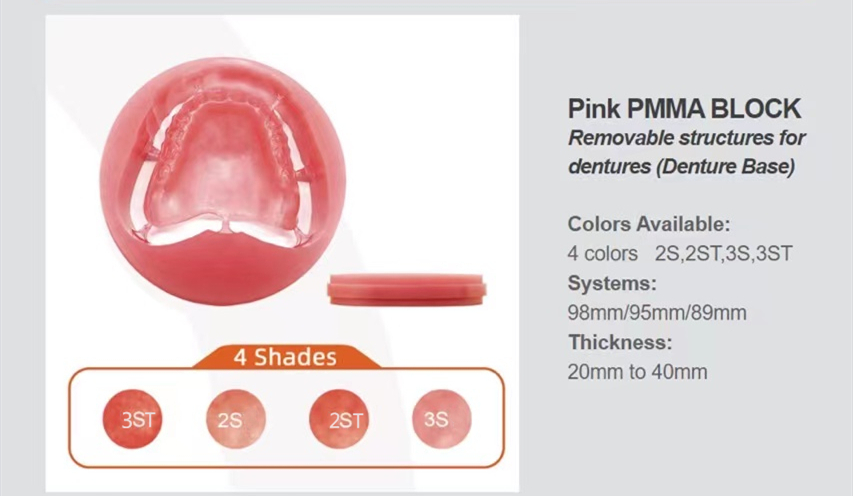 Blocchi PMMA rosa monocromatici OD98mm per fresatura ca/Camera Fornitura dentale discoteca PMMA ca-Camera