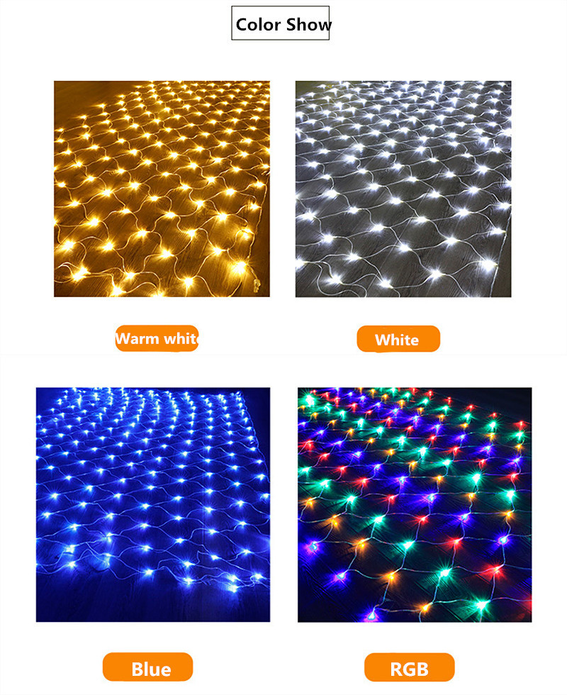 Filet lumineux LED en maille pour rideau de fenêtre, guirlande lumineuse féerique de noël, fête de mariage, lumières de , 2x2M 3x2M 6x4M