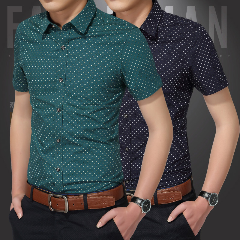 Summer Clothing Men Short Sleeve Shirt Polka Dot Slim Fit Shirt Casual Shirts Men Plus Size