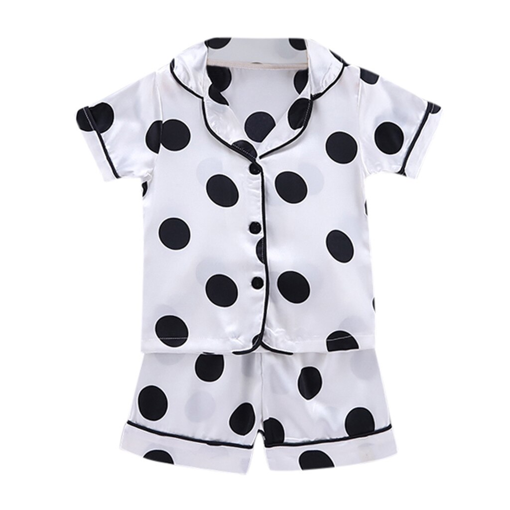 Zomer Peuter Baby Jongen Meisje Kleding Korte Mouw Dot Print Cartoon Tops + Shorts Pyjama Nachtkleding Outfits Set Kinderkleding: White  / 24M