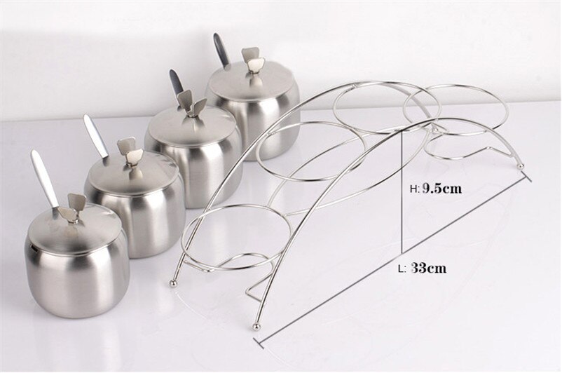 XMT-HOME de acero inoxidable para azúcar, recipientes para tarros de condimentos, sal, bote de especias con tapa, soportes para cuchara para Cocina