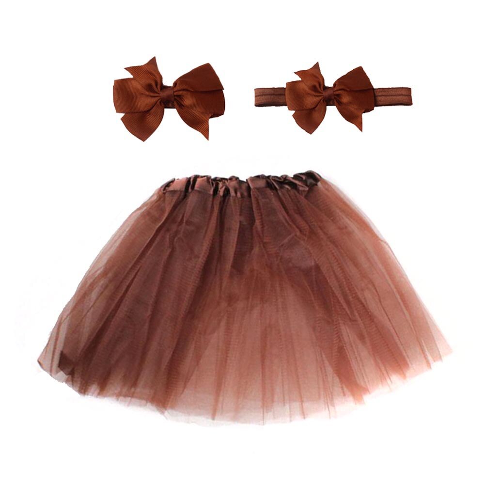 3 Stks/set Snoep Kleur Zachte Baby Meisje Tule Rok Hoofdband Haarspeld Photo Prop Prinses Kerst Dag Leuke Comfortabele Rokken: Coffee