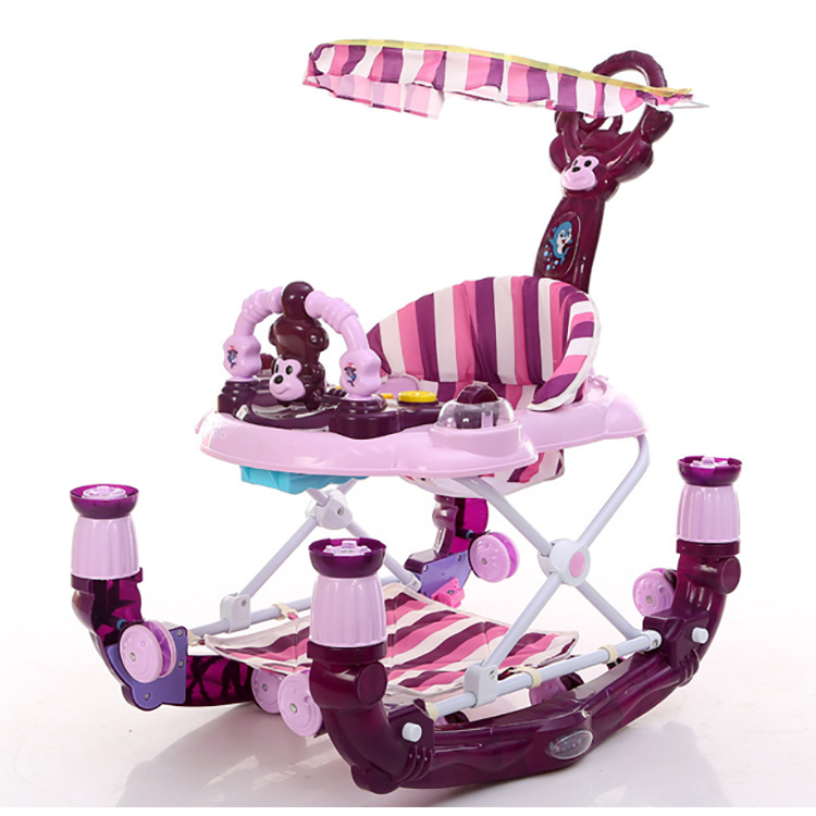 Baby Walkers Help Car Side Children Turn Multi-function Folding Music Rocking Horse with A Undertakes: purple monkey