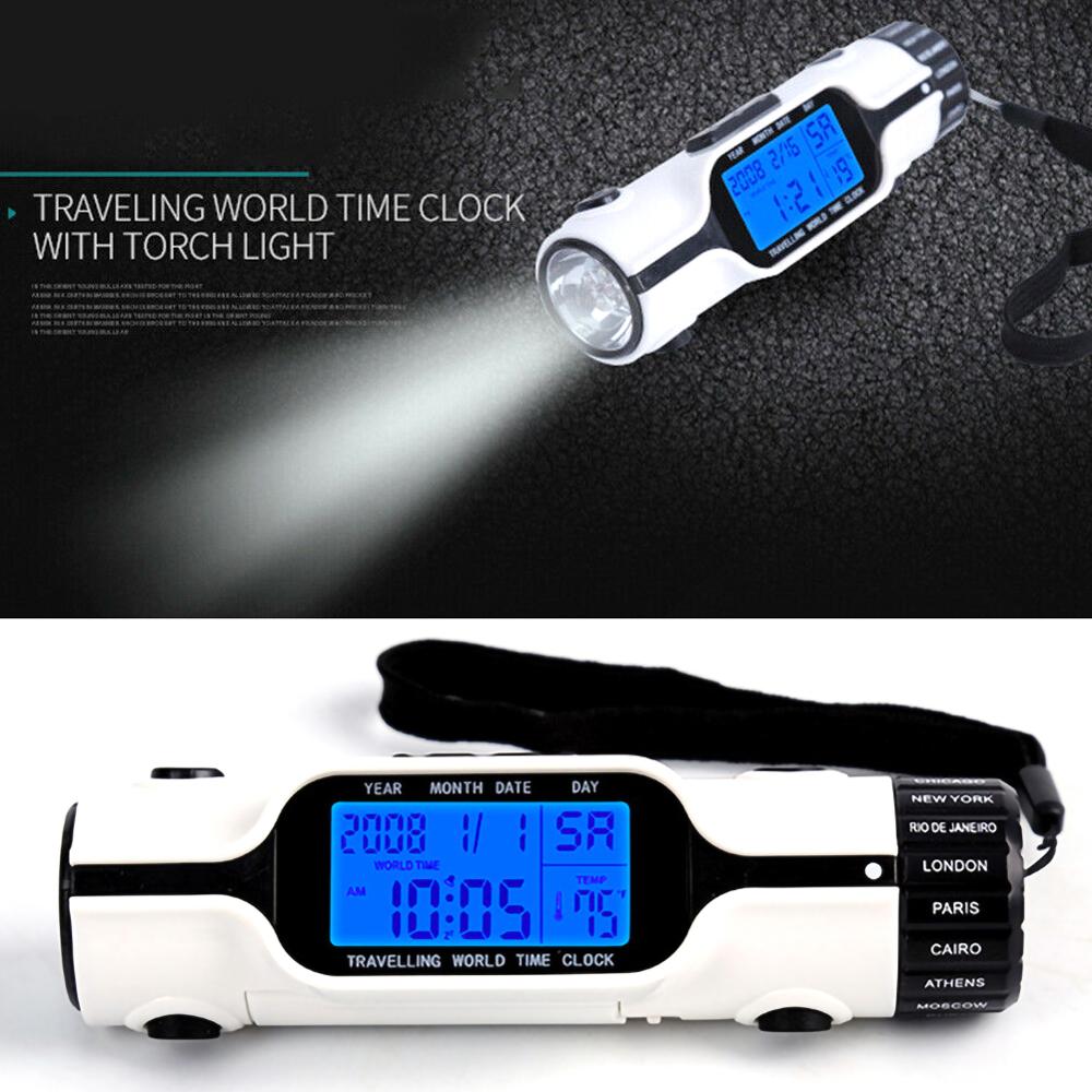 LED Digital Alarm Clock With Blue Backlight LCD Display Calendar Thermometer Display Flashlight Date Travel Alarm: Default Title