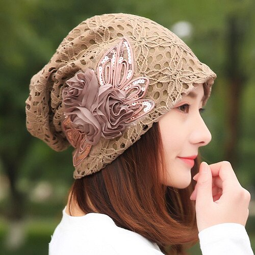 Spring Autumn Hat For Women Skullies Beanies Women Warm Cap Unisex Elasticity Knit Beanie Hats Gorros Female Lace Caps: Camel