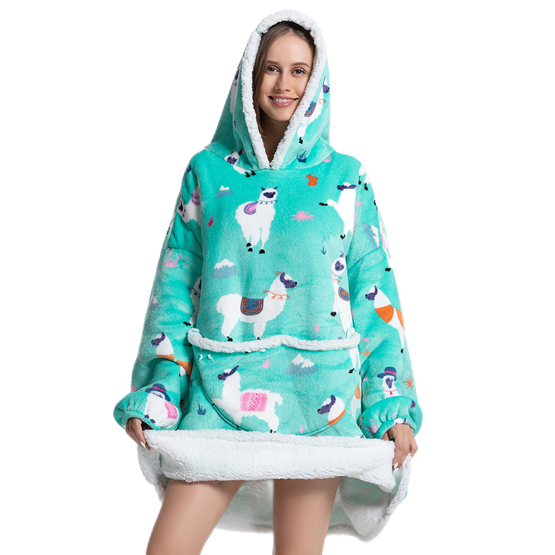 Wärmer Winter-Decken-Hoodie mit Ärmeln, übergroß, verdickt, tragbar, Decke, Sweatshirt, Flanell-Vlies, Sherpa-Riesen-Hoodie: 36 / Kakifarbig