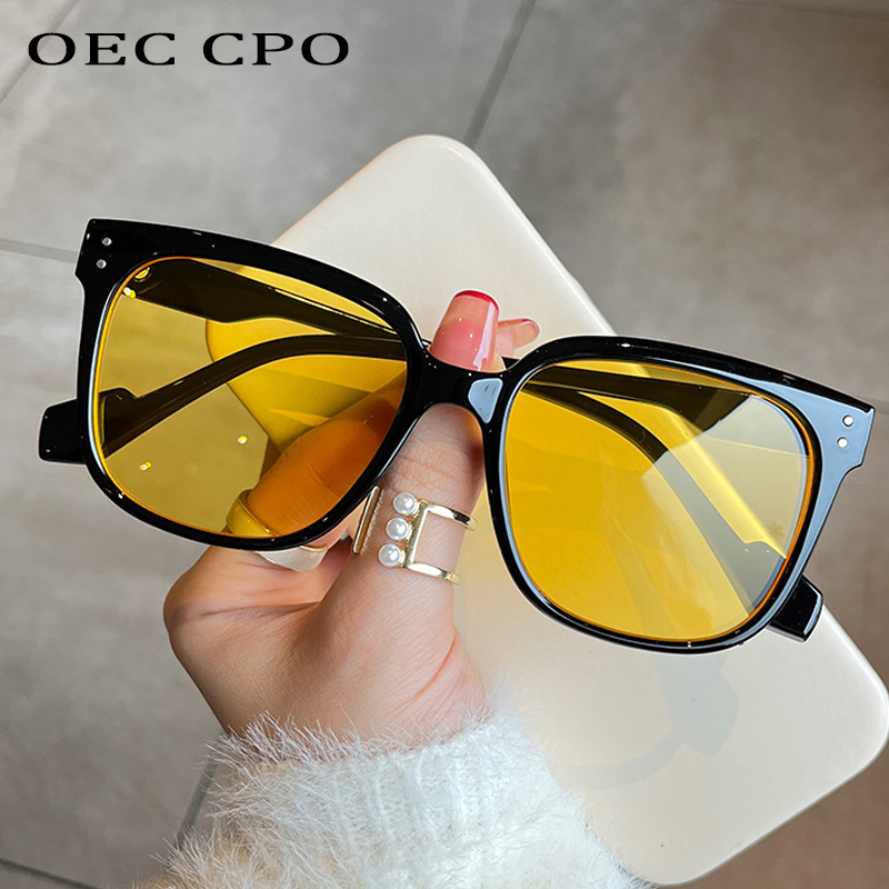 Oec Cpo Vierkante Bril Zonnebril Vrouwen Mode Oversized Punk Bril Mannen Trendy Geel Kleuren Shades Rijden UV400 Eyewear
