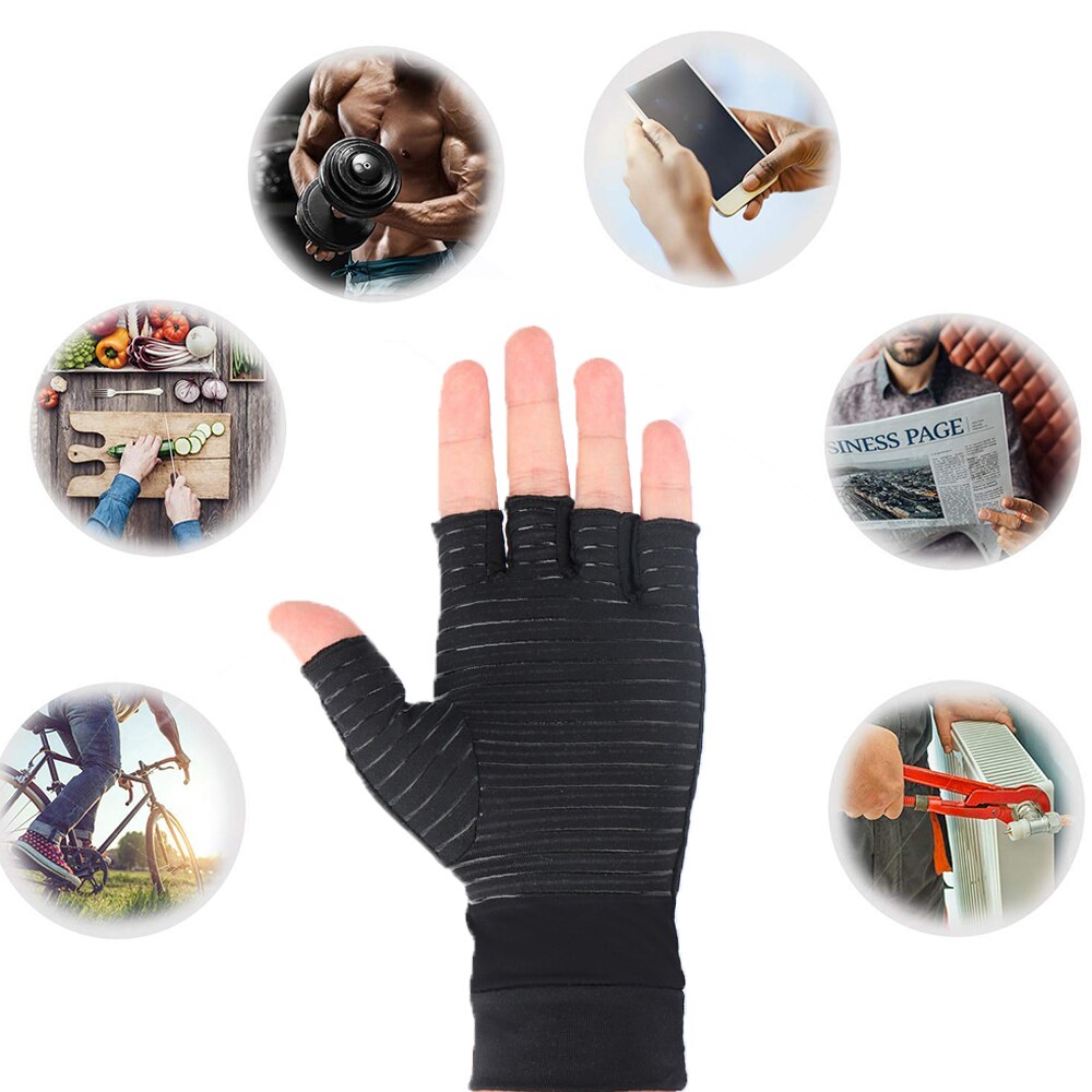 1 Pair Compression Arthritis Prevention Gloves Half Finger Silicon Antiskid Therapy UNISEX Wrist Band Pain Relief Hand Protector