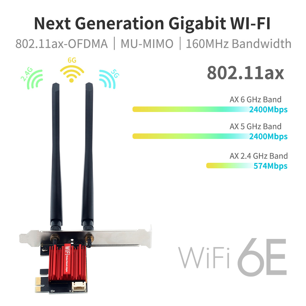 Fenvi-Adaptador Tri-Band Sem Fio, Wi-Fi 6E, AX210, PCI-E, 2.4G, 5G, 6Ghz, Compatível com BT 5.3, 802.11AX, Cartão de Rede Wi-Fi para PC, Win 10, 11