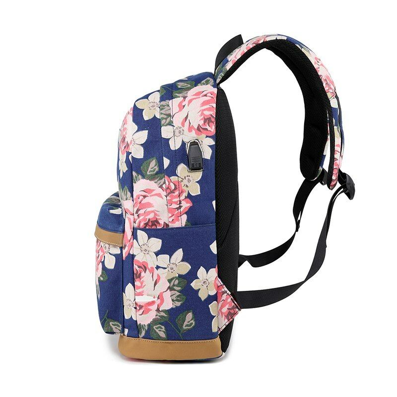 Canvas Vrouwen Bloemen Rugzak Usb Opladen Schooltassen Voor Meisjes Reizen Rugzak