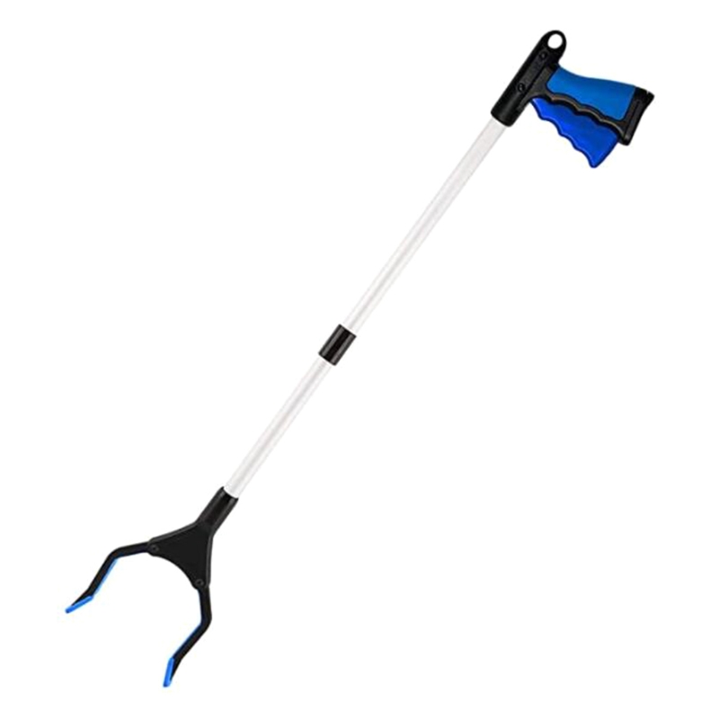 Foldable Long Trash Clamps Grab Pick Up Tool Curved Handle Garbage Clip Portable Pickup Tools: Blue