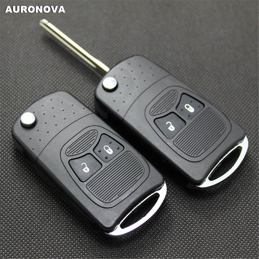 AURONOVA Upgrade Folding Key Shell for Chrysler 300C Sebring Jeep Wrangler Compass Dodge 2 Button Remote Car Key Fob Shell Case