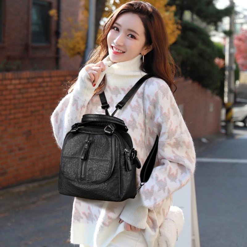 Women Backpacks Shoulder Crossbody Bags For Girl Bookbags Solid Small Schoolbags Travel Bag Black Red