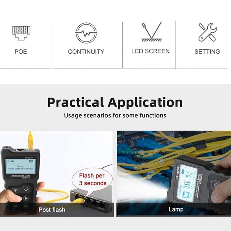 Network Cable Tracker,Network Cable Tester for CAT5E/CAT6/CAT6A,PoE Tester with NCV,NF-8209 Network Cable Length Tester