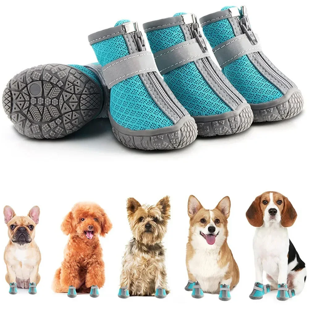 Zapatos de tela de malla para perros, botas para perros, impermeables, reflectantes, resistentes, suela antideslizante, antideslizantes, para exteriores, para perros pequeños, gatos y cachorros: S / Azul