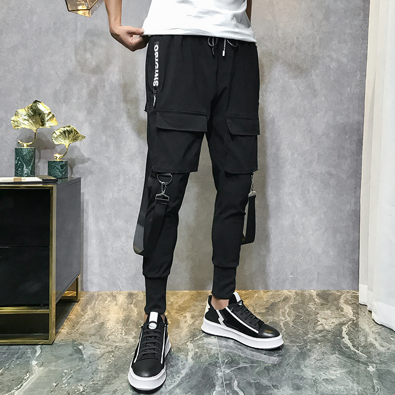 Pantalones pitillo con varios bolsillos para hombre, pantalones de chándal rasgados de estilo Hip Hop con de telas combinadas, pantalones para correr, Pantalones largos casuales de para hombre