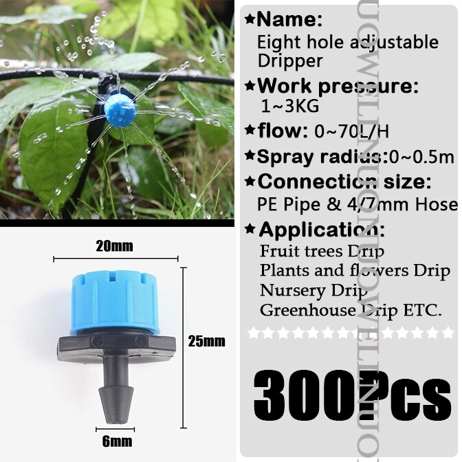 10 ~ 300Stck Einstellbare Gargen Tropf Bewässerung Tropf H PP Kunststoff 8 Löcher Strahler Anti-Verstopfen terrasse Bewässerung Sprinkler: Blau 300Stck