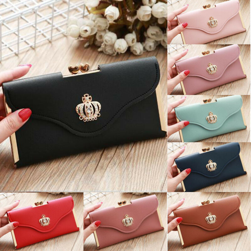 solid Women Lady Clutch Leather Wallet Long Card Holder Phone Bag Case Purse Handbag