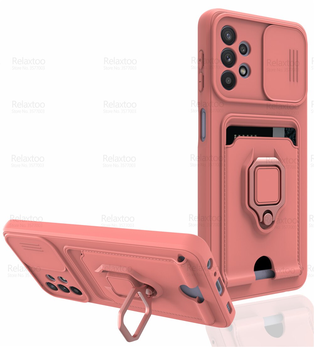 Funda de silicona con soporte magnético para Samsung Galaxy A53 5G, cubierta de silicona Sumsung A 53 SM-A536B , protección de cámara, ranura para tarjeta: Pink 5