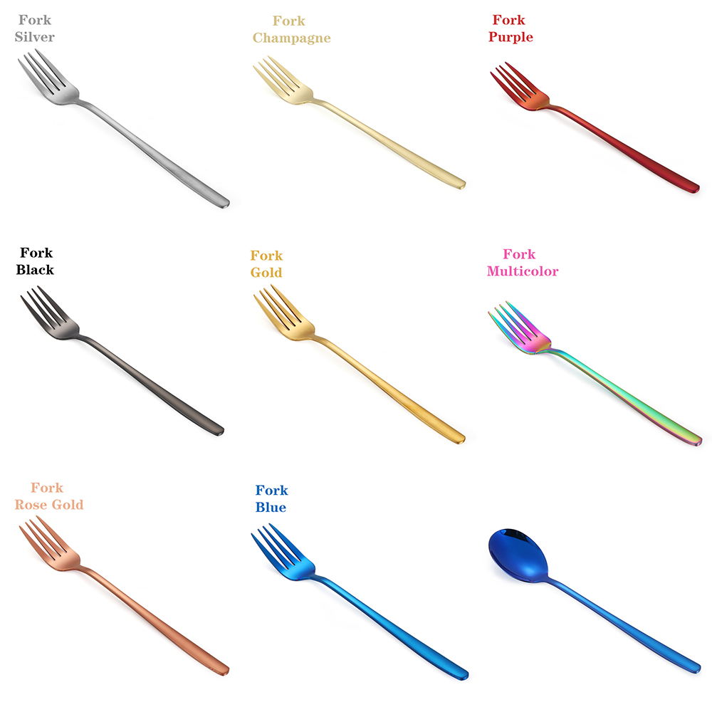Cuillères et fourchettes à Long manche | Couleur arc-en-ciel en acier inoxydable, cuillère à soupe cuillère glaces thé cuillère à café vaisselle de table, couverts de maison