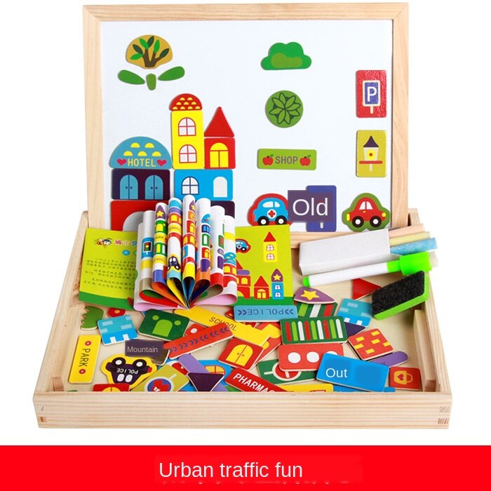 Kids Educational Learning Toy Wooden Magnetic Puzzle Toys for Children Jigsaw Animals/Circus Drawing Board with Box: A