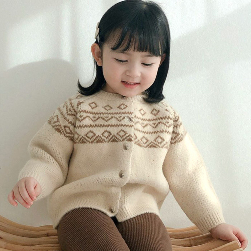 Winter Thicken Warm Baby Trui Mode Vintage Print Gebreid Vest Jas Baby Meisje Gebreide Kleding Katoen Kids Tops