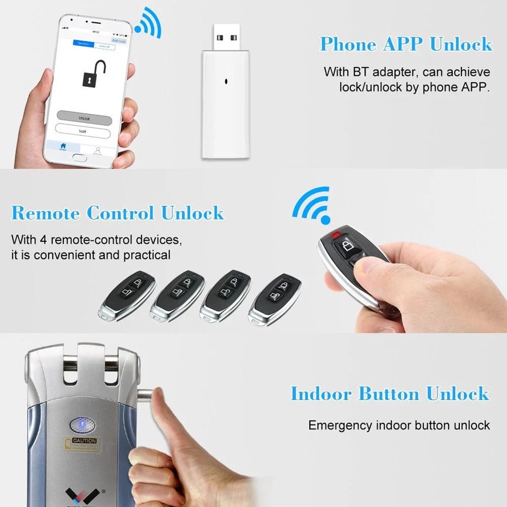 Wafu 019-cerradura de puerta eléctrica por Bluetooth con Control remoto, inteligente e Invisible táctil, , almacén de España, 433mhz