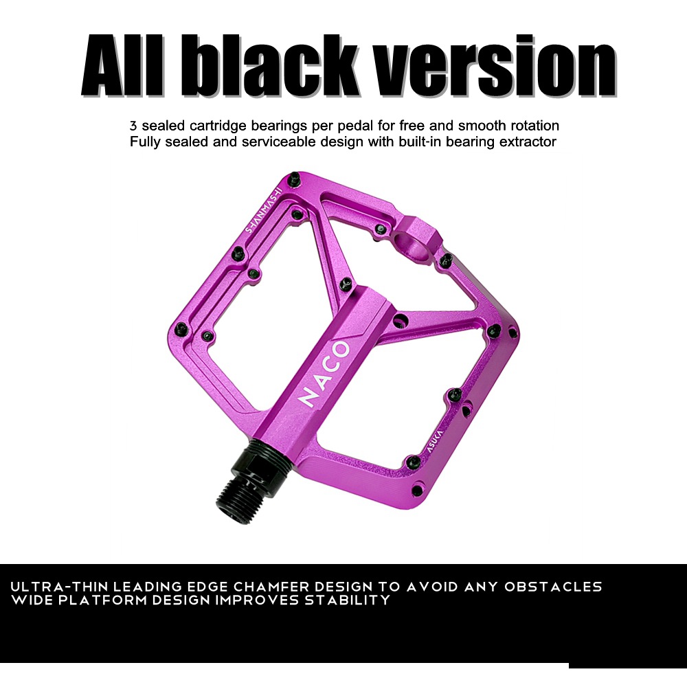 SHANMASHI aluminum alloy mountain bike pedal CNC craft bicycle wide flat pedal 3 bearings: PURPLE