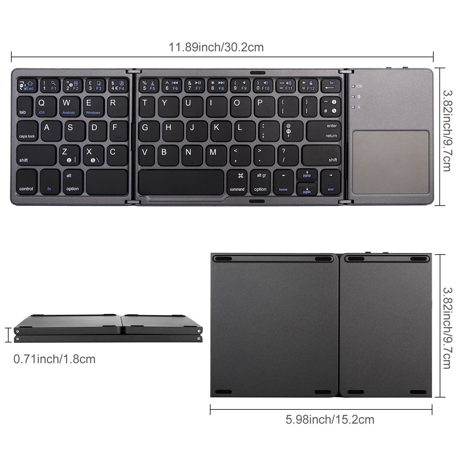 Tri-fold Wireless Bluetooth Keyboard for Iphone Mobile Phone Ipad Macbook Ultra-thin Portable Keyboards with Mouse Touch Pad