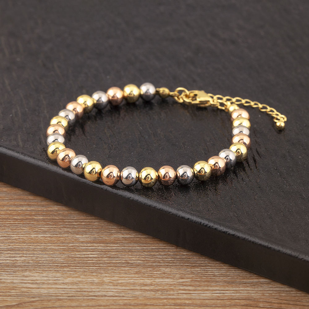 AIBEF-pulsera clásica Simple de cuentas redondas de cobre para mujer, brazalete ajustable de Color dorado/plateado/rosa, accesorios de joyería, de cumpleaños