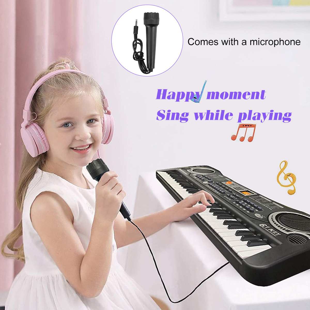 61 Keys Digital Music Electronic Keyboard Electric Piano Standard Keyboard with Microphone Wonderful Music Intelligence Toys