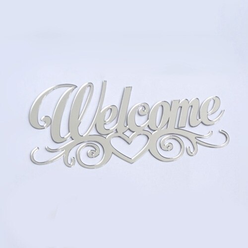 Willkommen Zeichen Aufkleber für Familie Tür Platte Acryl Spiegel Zauberstab Aufkleber Neue Wohnkultur Haus Erwärmung: S / WEISS