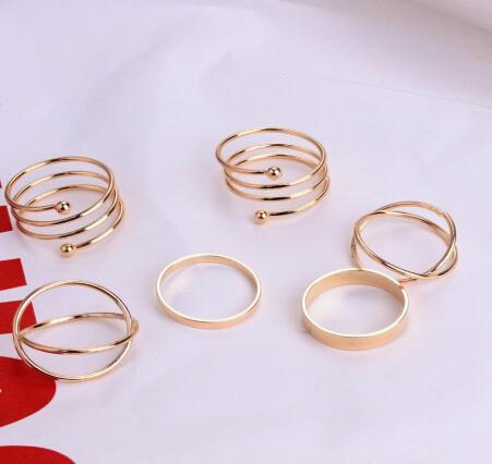 Conjuntos de anillos coreanos para mujer, joyería Pop sencilla, anillos de oro a la , de mujeres