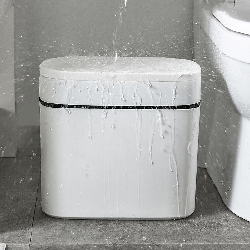 12L Trash Can Household Bathroom Kitchen Waste Bins Press-Type Trash Bag Holder Garbage Bin for Toilet Waterproof Narrow Seam