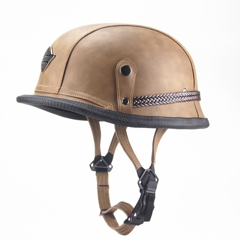 1Pcs Adult Open Face Vintage Half Leather Motorcycle Cycling Helmet 2Colors Available
