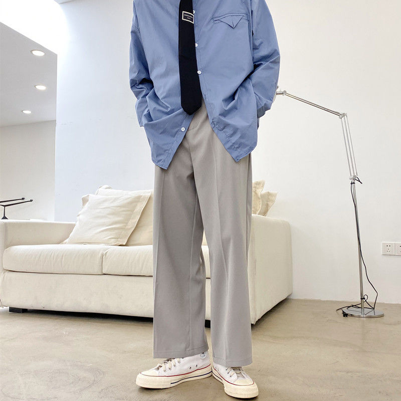 Koreaanse stijl pantalon heren effen kleur zakelijke casual broek heren streetwear rechte broek heren losse kostuumbroek: Grijs / Xxl
