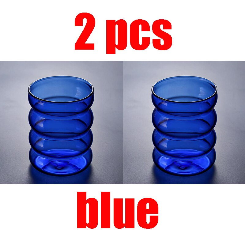 2pcs Color Spiral Glass Double Layer Cup Milk Cup Coffee Mousse Cup Glass Juice Cup Glass Drinkware Restaurant Household Bar: G