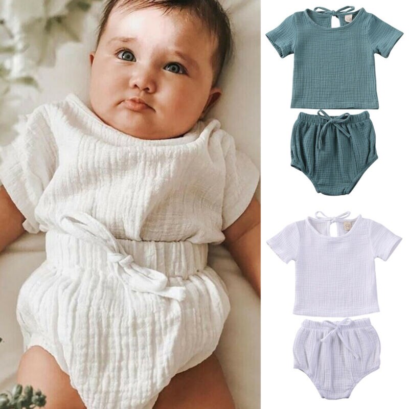 Kids Baby Boy Girl Clothes Cotton&Linen Tops+Shorts Pants Outfits Set
