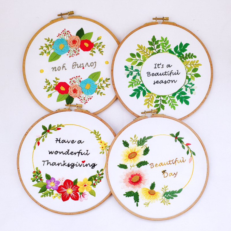 Kit de bordado artesanal de flores con aro para principiantes, patrón impreso, punto de cruz, costura hecha a mano, Pintura Artística, decoración del hogar