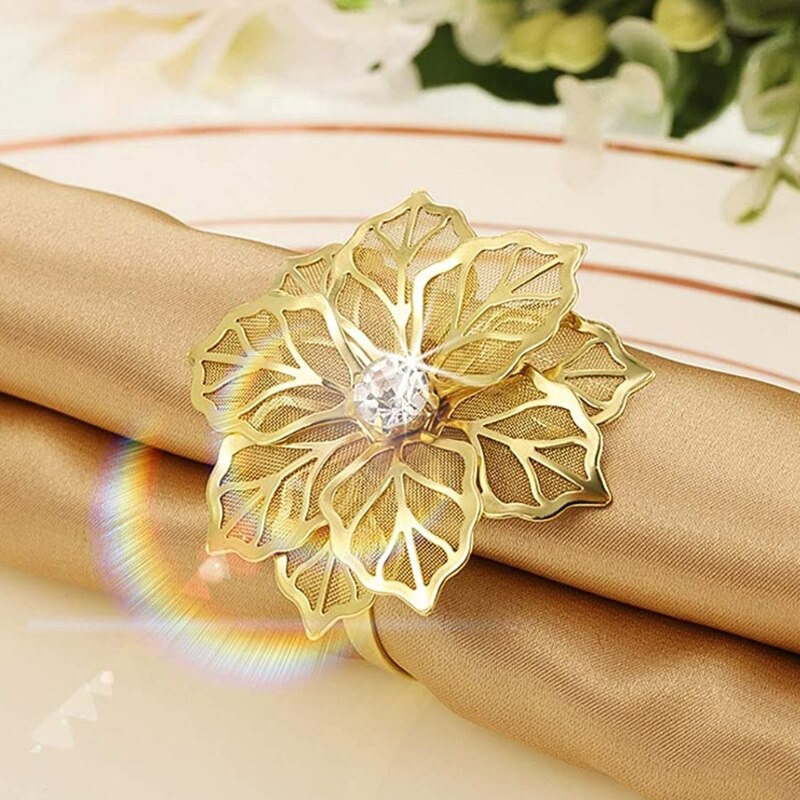 6 stykker legering serviettringer med hule blomster serviettholder utsmykning utsøkt servietter ringetone sett rhinestone thanksgivi
