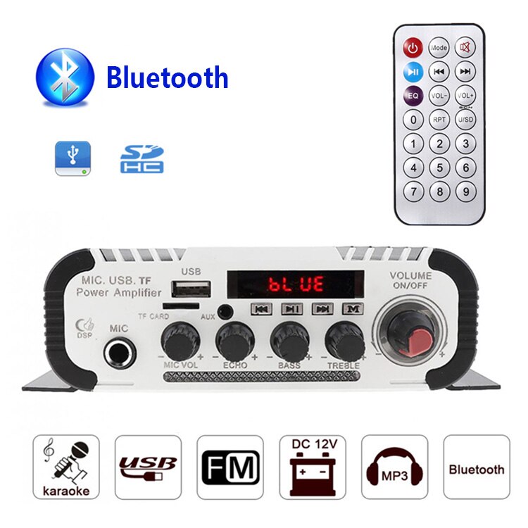 Kentiger HY-V11 With 12V5A Power And AV Cable Bluetooth Amplifier USB TF FM AUX dac 6.5mm Mic Karaoke Speaker Amplificador