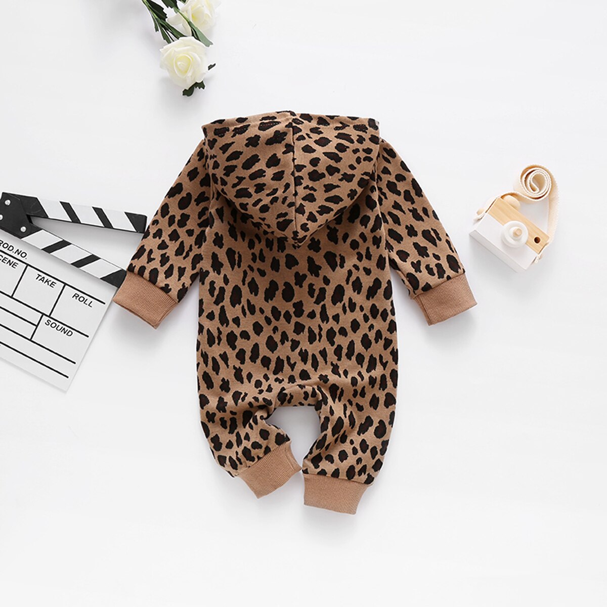 Spædbarn baby piger drenge leopard print hætteklædt romper toddler langærmet forlommer jumpsuit baby løs legetøj
