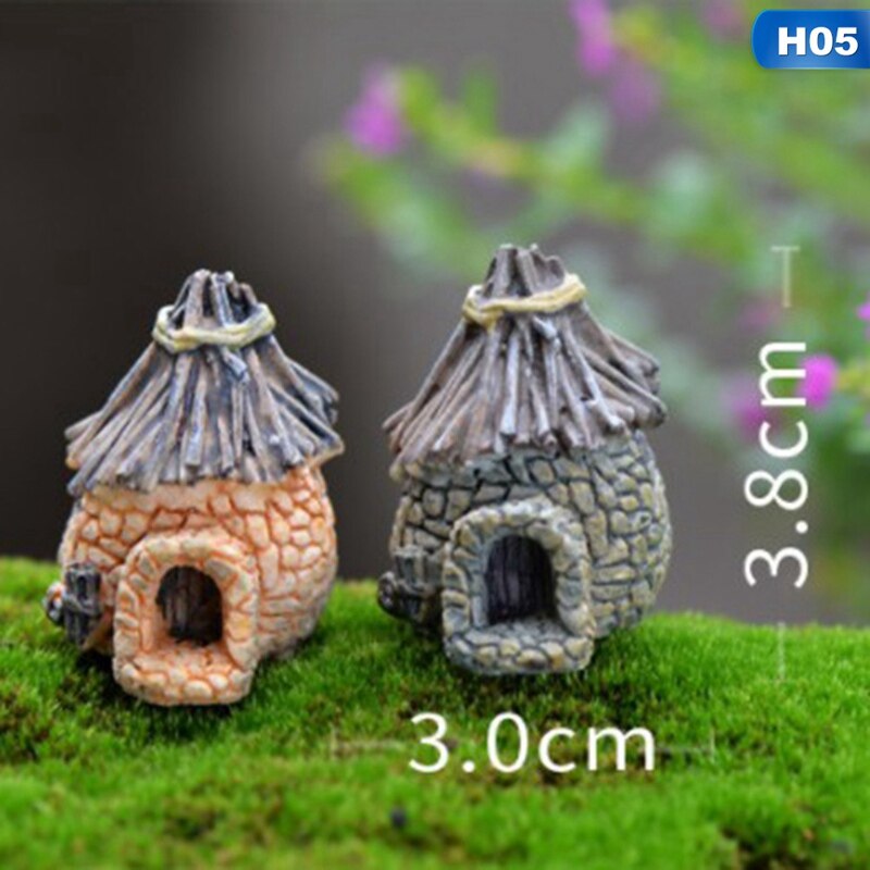 1 stk miniature havearbejde landskab mikro landsby stenhuse miniaturebillede hus stråtækt hytter til haveindretning tilfældig farve: 5