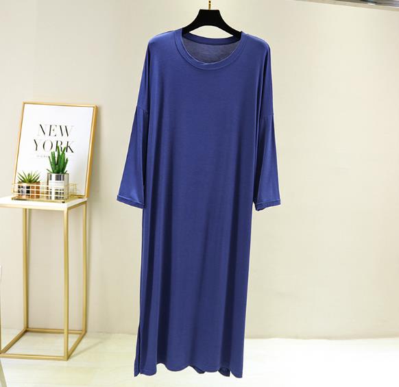 Camisón de algodón para mujer, ropa de dormir suelta, informal, de manga 3/4, vestido de primavera y otoño, novedad: blue / L